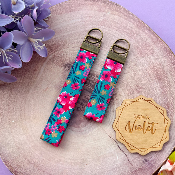 Pink & Teal Floral Wristlet