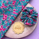 Pink & Teal Floral Scrunchie