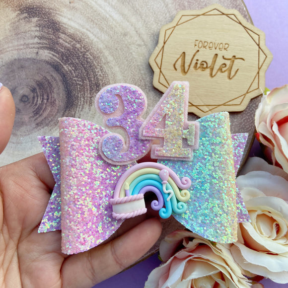 Double Digit Number & Rainbow Birthday Bow