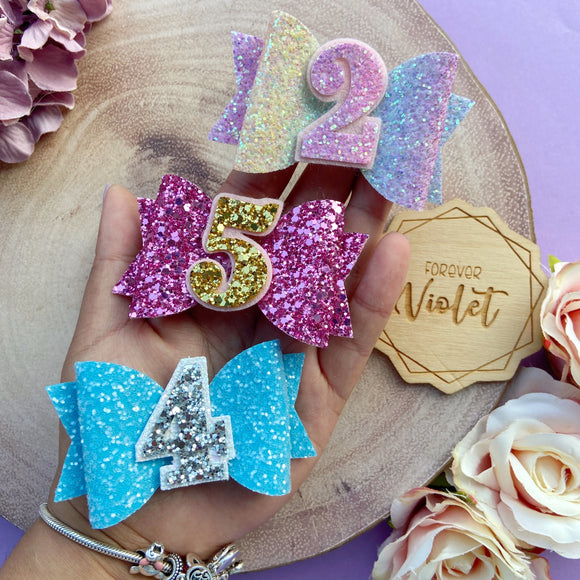 Glitter Number Birthday Bows