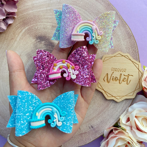 Cake Rainbow Clay Birthday Bow