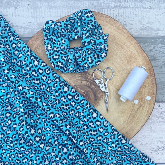 Blue Leopard Scrunchie