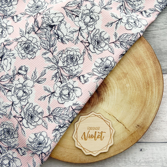 White Rose on Pink Scrunchie
