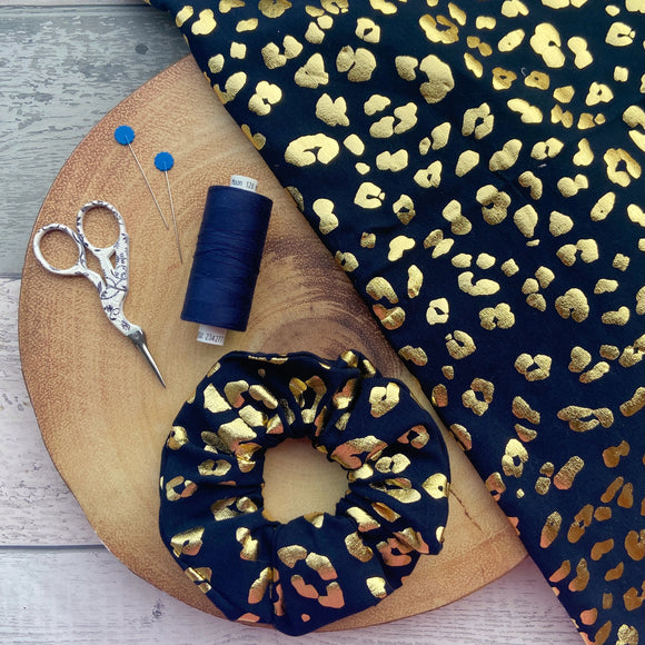 Navy Foil Leopard Scrunchie